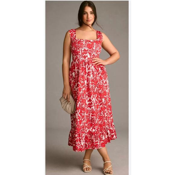 Aureta Dresses & Skirts - NWT Aureta Square Neck Corset A-Le Dress Midi Women’s 2X‎ Red Bloomcore Romantic